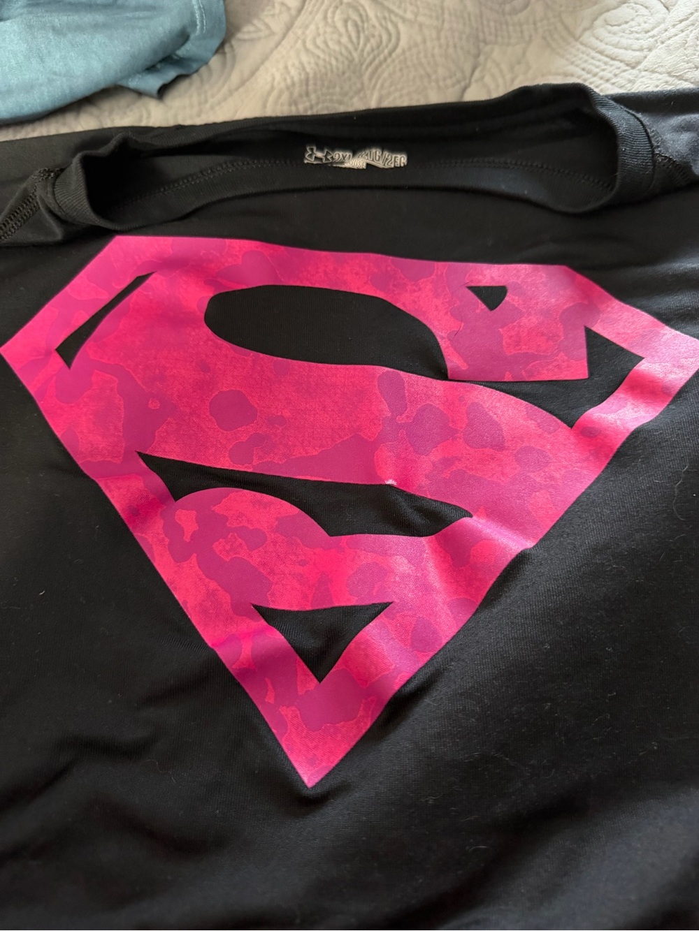 Under Armor Black Super Logo Tee with Pink Graphic